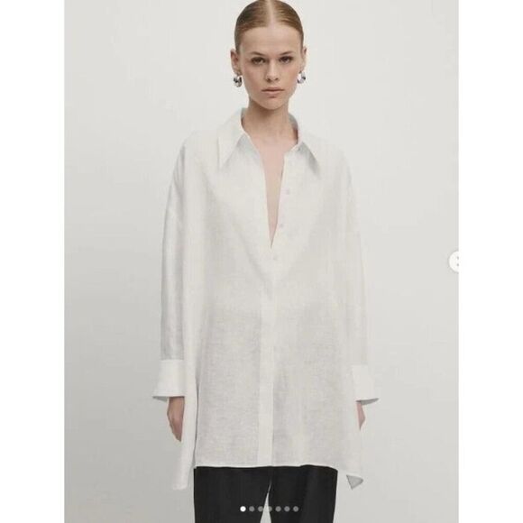 Massimo Dutti Womens Button Up Shirt S Small White Lined Oversized 9418/952 NWT - Picture 1 of 14
